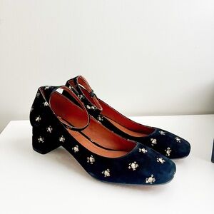 Authentic NIB Coach Black Suede Floral Prairie Mary Jane